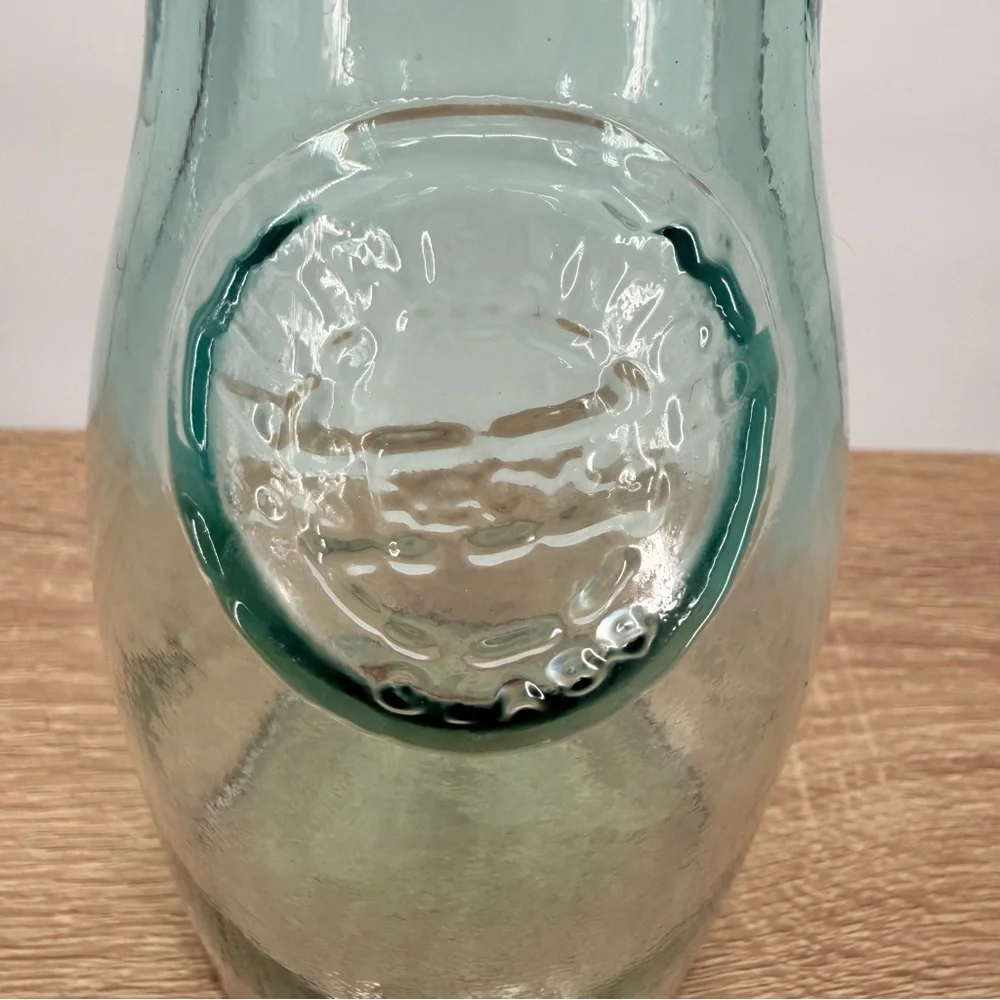 Vintage Spain Recycled Glass Carafe 10” Tall Vase Embossed Seal MCM Farmhouse